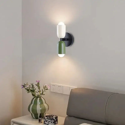 Modern white & olive green macaron wall lamp bedroom sconce