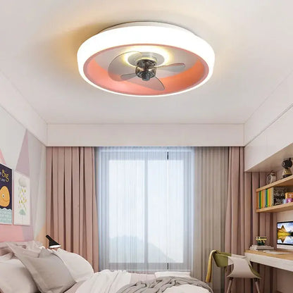 Modern white & orange circular ceiling fan light for bedroom