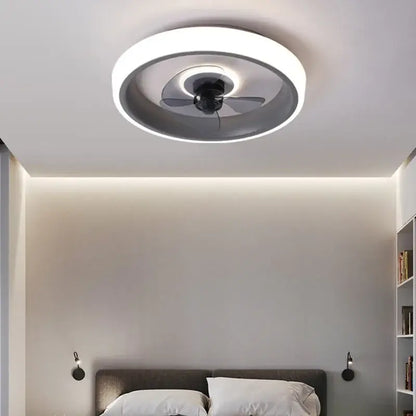 Modern white & orange circular ceiling fan light for bedroom