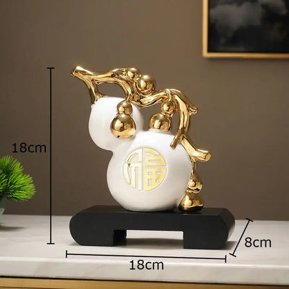 Modern white & orange golden gourd ceramic sculpture living room decor