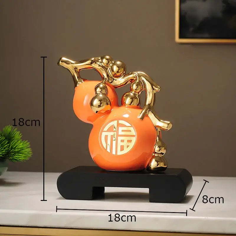 Modern white & orange golden gourd ceramic sculpture living room decor