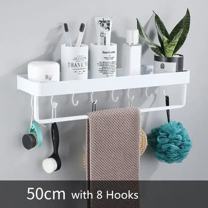Modern white plastic corner shelf with towel bar kitchen storage