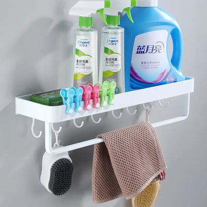Modern white plastic corner shelf with towel bar kitchen storage