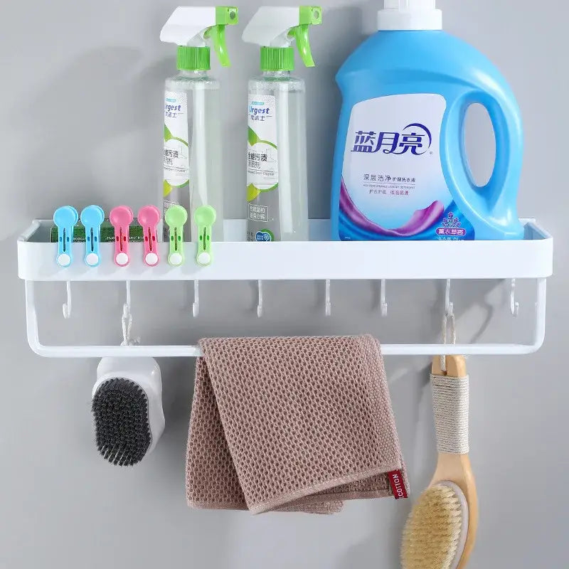 Modern white plastic corner shelf with towel bar kitchen storage