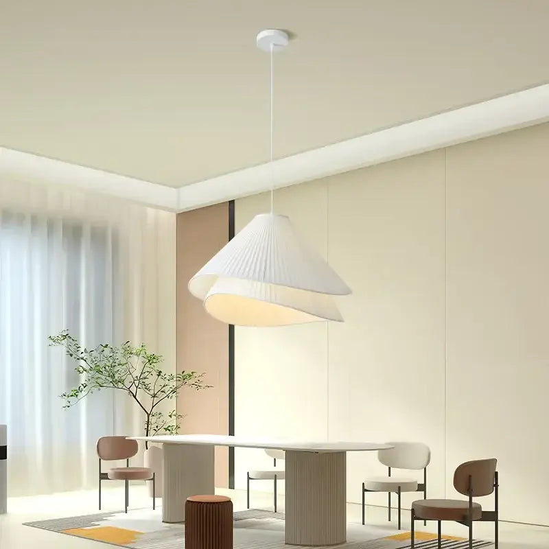 Modern white pleated e27 fabric chandelier bedroom pendant light