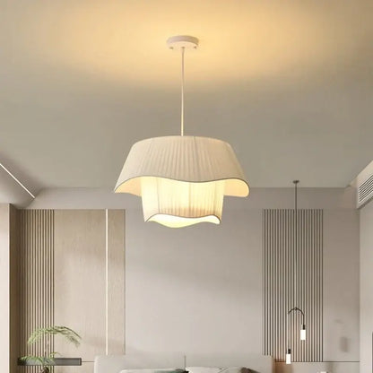 Modern white pleated fabric pendant lights – bedroom creamy style e27