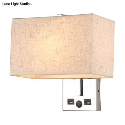 Modern white rectangle wall light kit with usb ports bedroom lamp