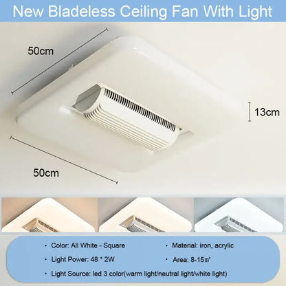 Modern white rectangular bladeless ceiling fan light bedroom