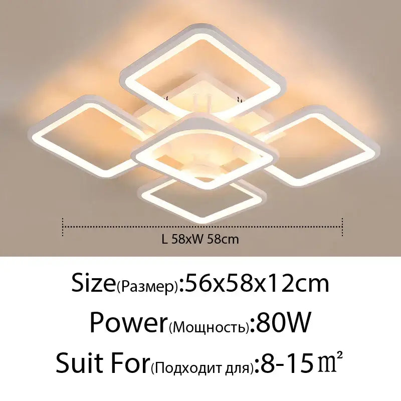 Modern white rectangular dimmable led chandelier bedroom ceiling light