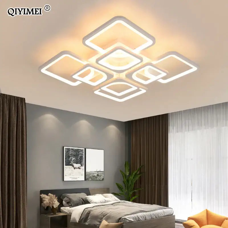 Modern white rectangular dimmable led chandelier bedroom ceiling light