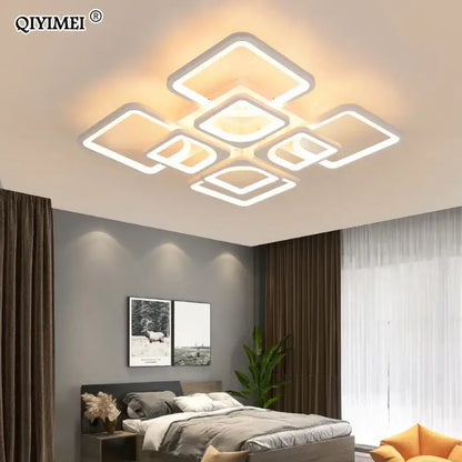 Modern white rectangular dimmable led chandelier bedroom ceiling light