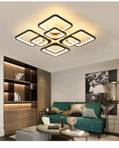 Modern white rectangular dimmable led chandelier bedroom ceiling light