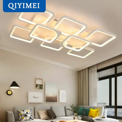Modern white rectangular dimmable led chandelier bedroom ceiling light
