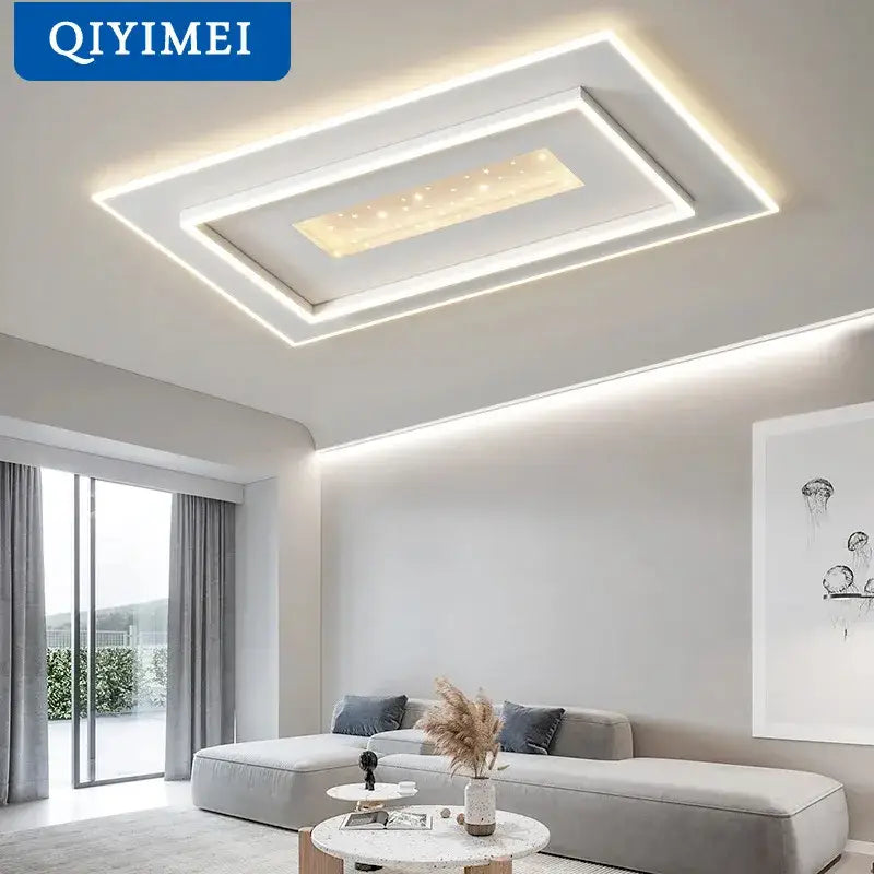 Modern white rectangular led chandelier living room ceiling light