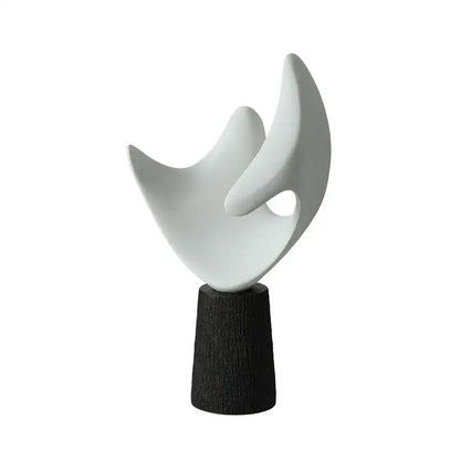 Modern white resin sculpture living room decor on wood pedestal
