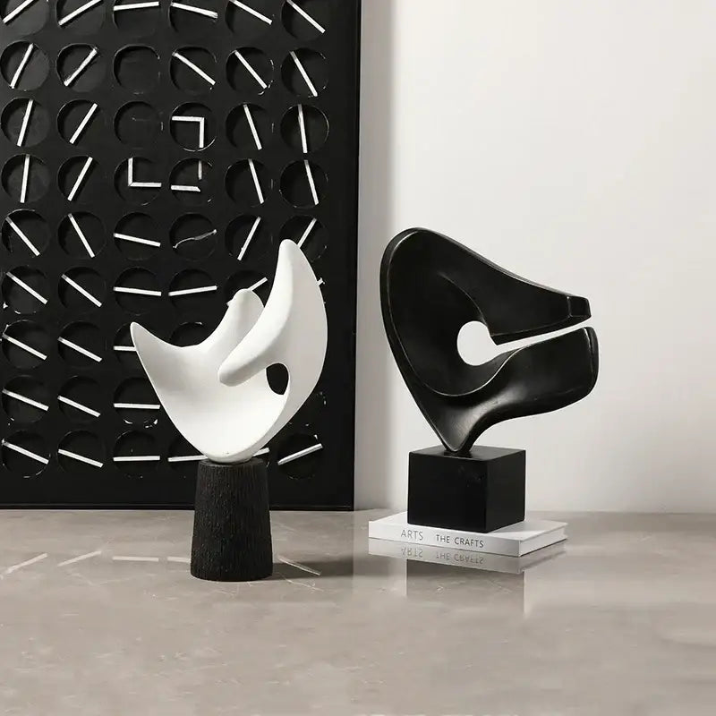Modern white resin sculpture living room decor on wood pedestal