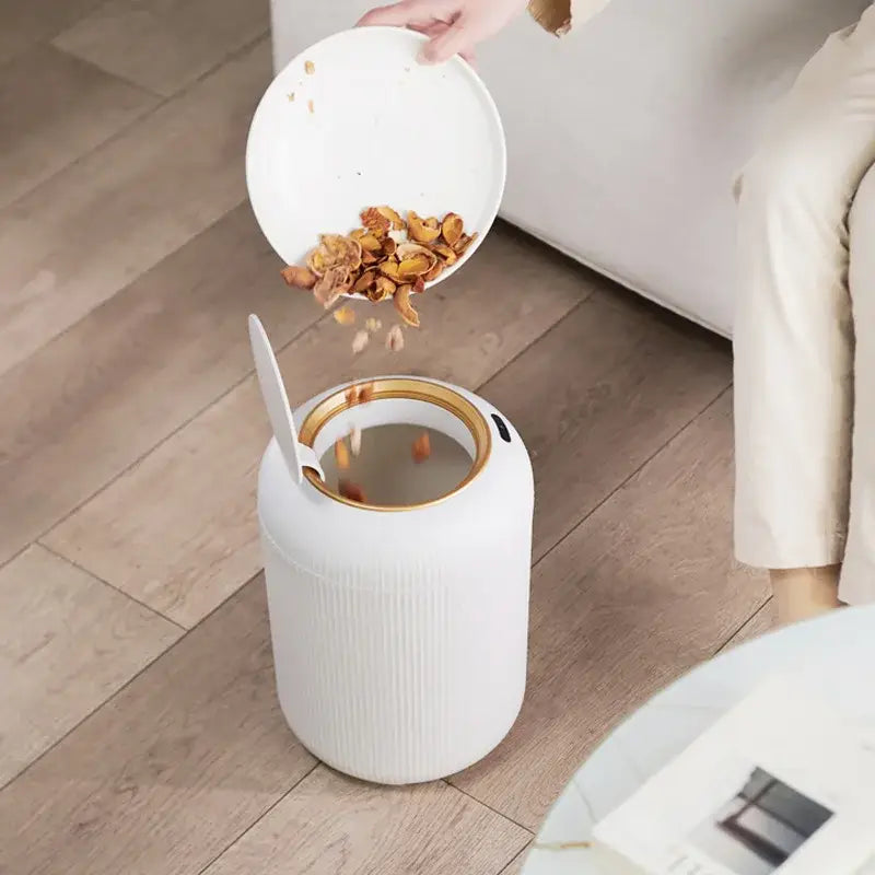 Modern white ribbed 10l luxury sensor trash can kitchen decor