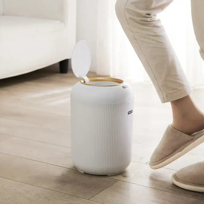 Modern white ribbed 10l luxury sensor trash can kitchen decor