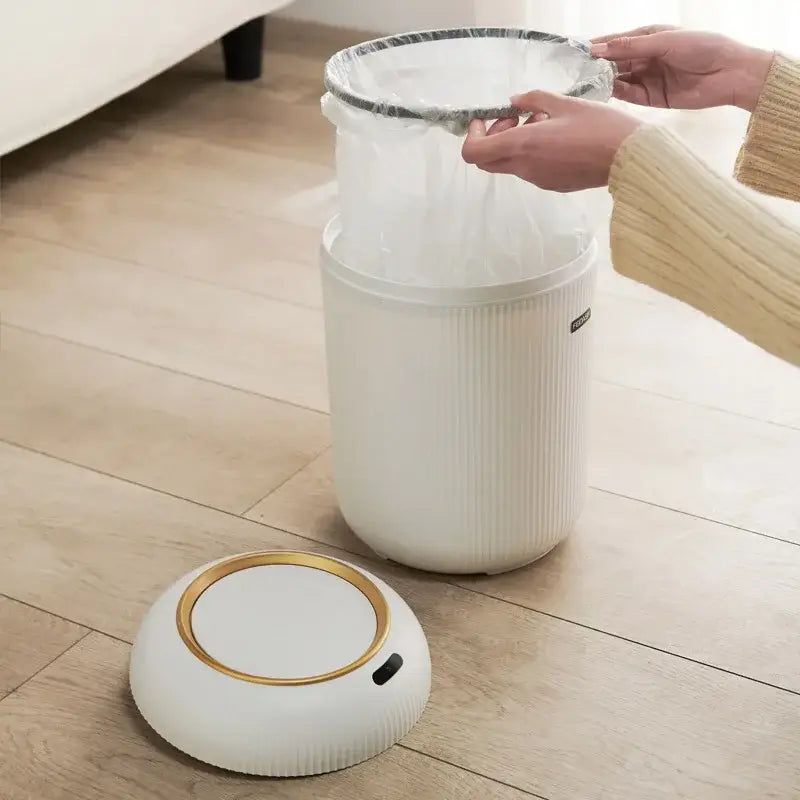 Modern white ribbed 10l luxury sensor trash can kitchen decor