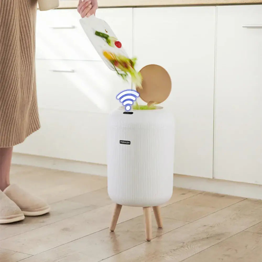 Modern white ribbed 10l luxury sensor trash can kitchen decor