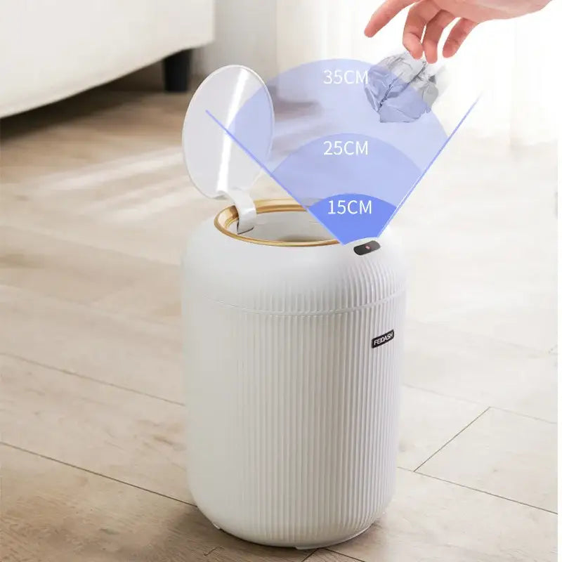 Modern white ribbed 10l luxury sensor trash can kitchen decor