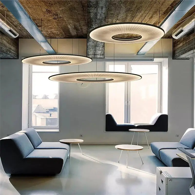 Modern white ribbed circular pendant light dining room hanging lamp