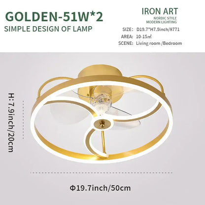 Modern white ring led ceiling fan bedroom lighting fixture