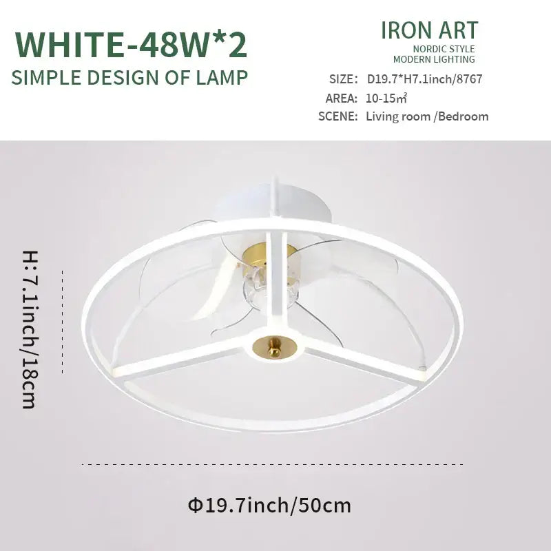 Modern white ring led ceiling fan bedroom lighting fixture