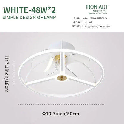 Modern white ring led ceiling fan bedroom lighting fixture