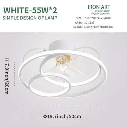 Modern white ring led ceiling fan bedroom lighting fixture