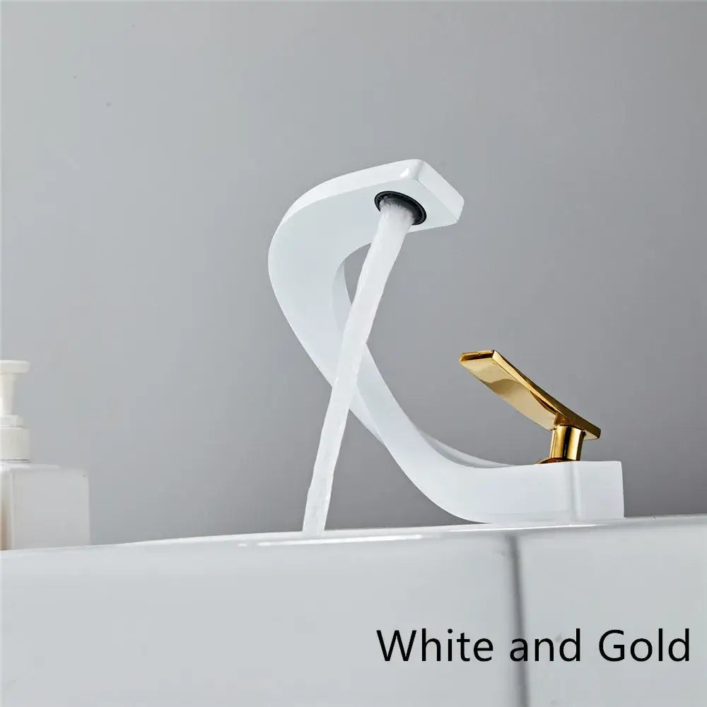 Modern white & rose gold basin faucet bathroom waterfall tap