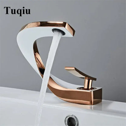 Modern white & rose gold basin faucet bathroom waterfall tap