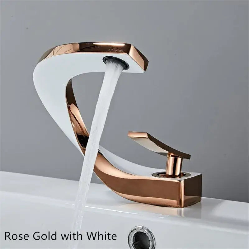 Modern white & rose gold basin faucet bathroom waterfall tap
