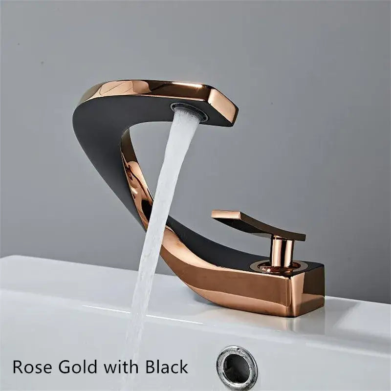 Modern white & rose gold basin faucet bathroom waterfall tap