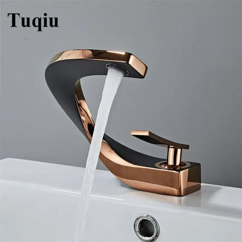 Modern white & rose gold basin faucet bathroom waterfall tap