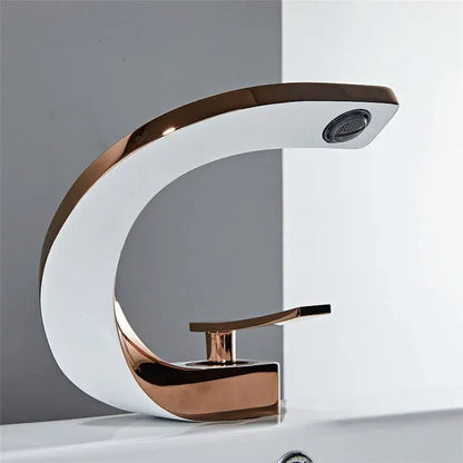 Modern white & rose gold basin faucet bathroom waterfall tap