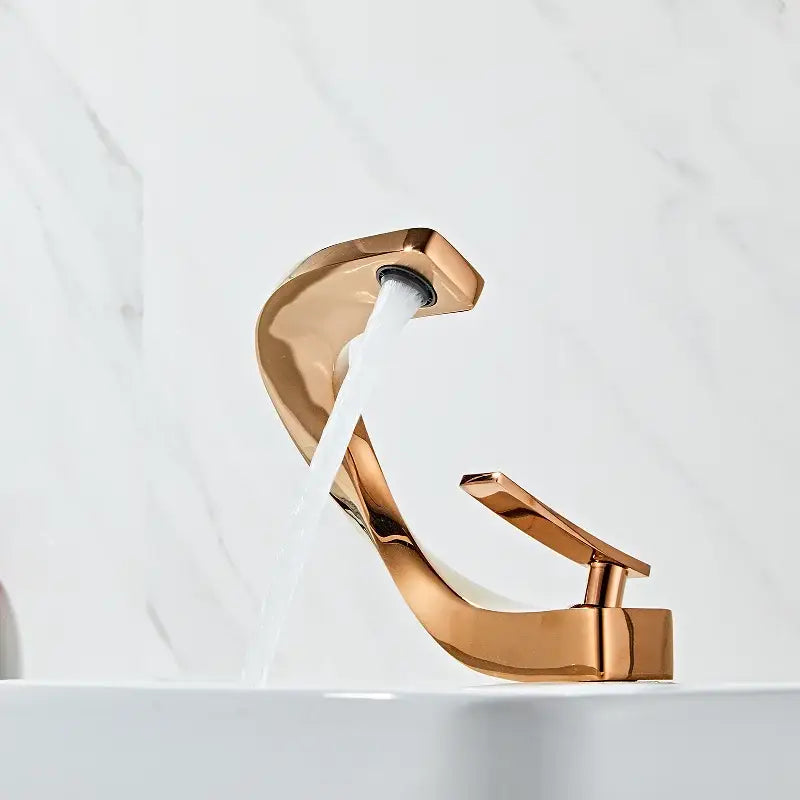 Modern white & rose gold basin faucet bathroom waterfall tap
