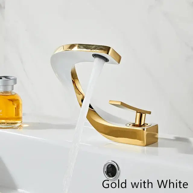 Modern white & rose gold basin faucet bathroom waterfall tap