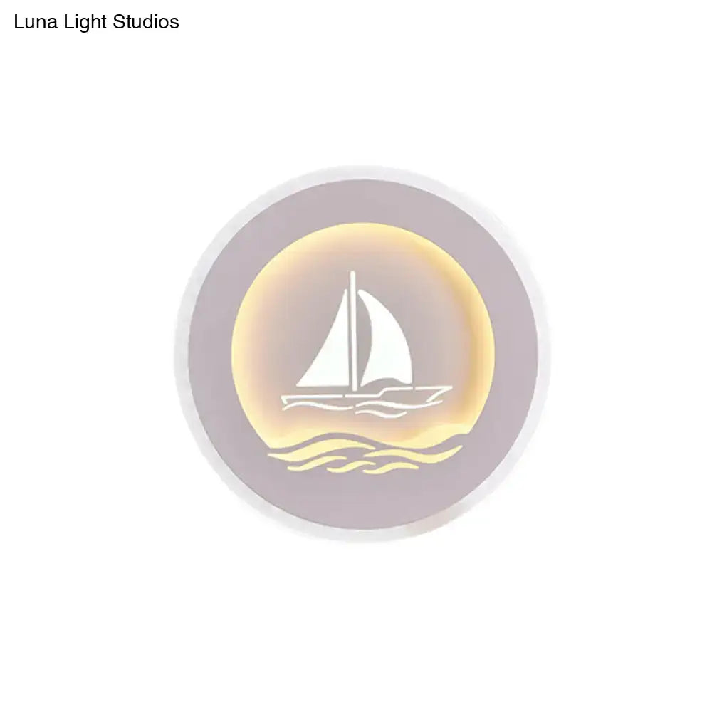 Modern white sailboat tree pattern wall light bedroom led sconce