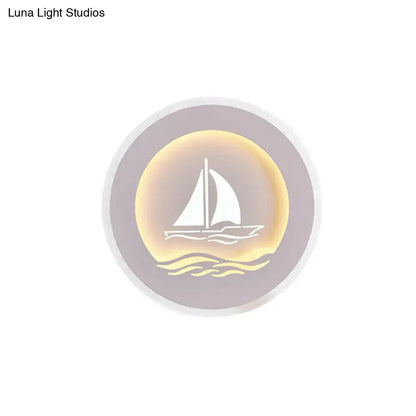 Modern white sailboat tree pattern wall light bedroom led sconce