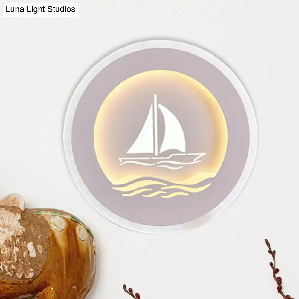 Modern white sailboat tree pattern wall light bedroom led sconce