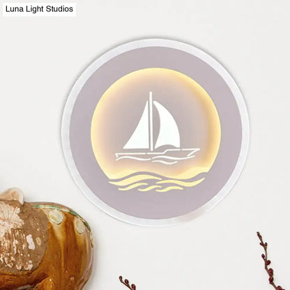 Modern white sailboat tree pattern wall light bedroom led sconce