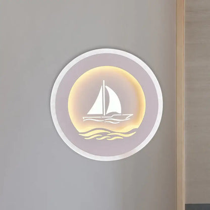 Modern white sailboat tree pattern wall light bedroom led sconce