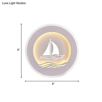 Modern white sailboat tree pattern wall light bedroom led sconce