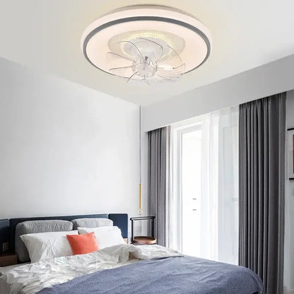 Modern white & silver led ceiling fan living room invisible blades