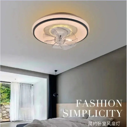 Modern white & silver led ceiling fan living room invisible blades
