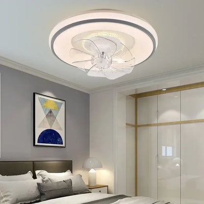 Modern white & silver led ceiling fan living room invisible blades