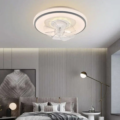 Modern white & silver led ceiling fan living room invisible blades