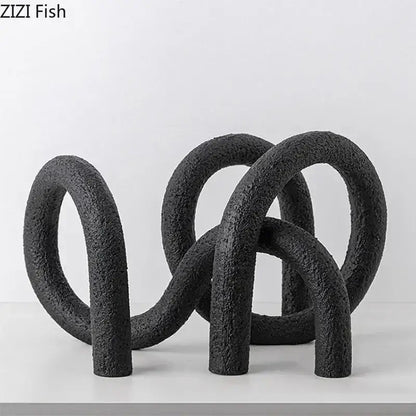 Modern white speckled abstract twisted knot sculpture living room decor
