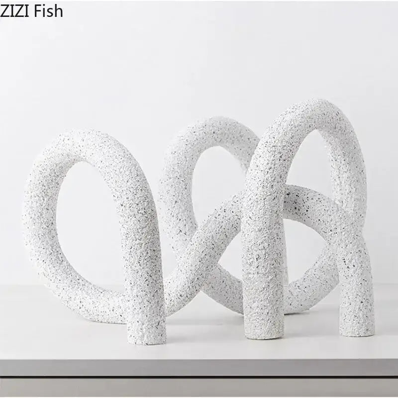 Modern white speckled abstract twisted knot sculpture living room decor